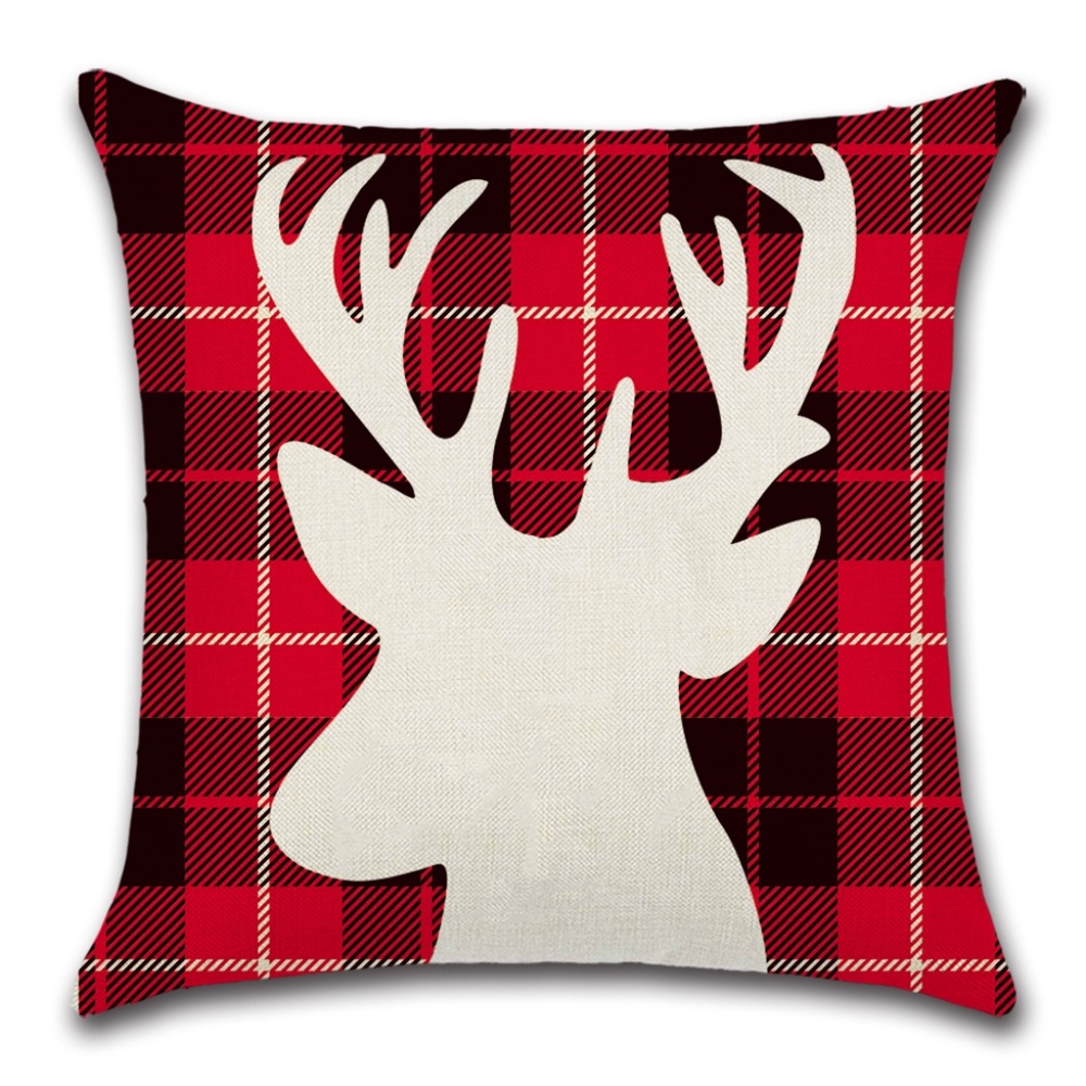 Winter Woodland Deer & Red Plaid Accent Pillow Cover - 18 x 18 inch